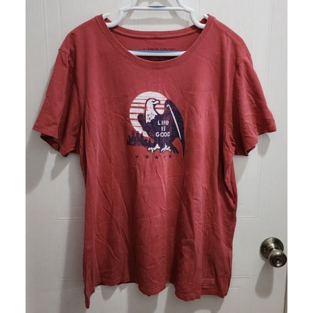 Life Is Good Women's Short Sleeve Crusher T Shirt Sz XL Eagle Red White Blue USA